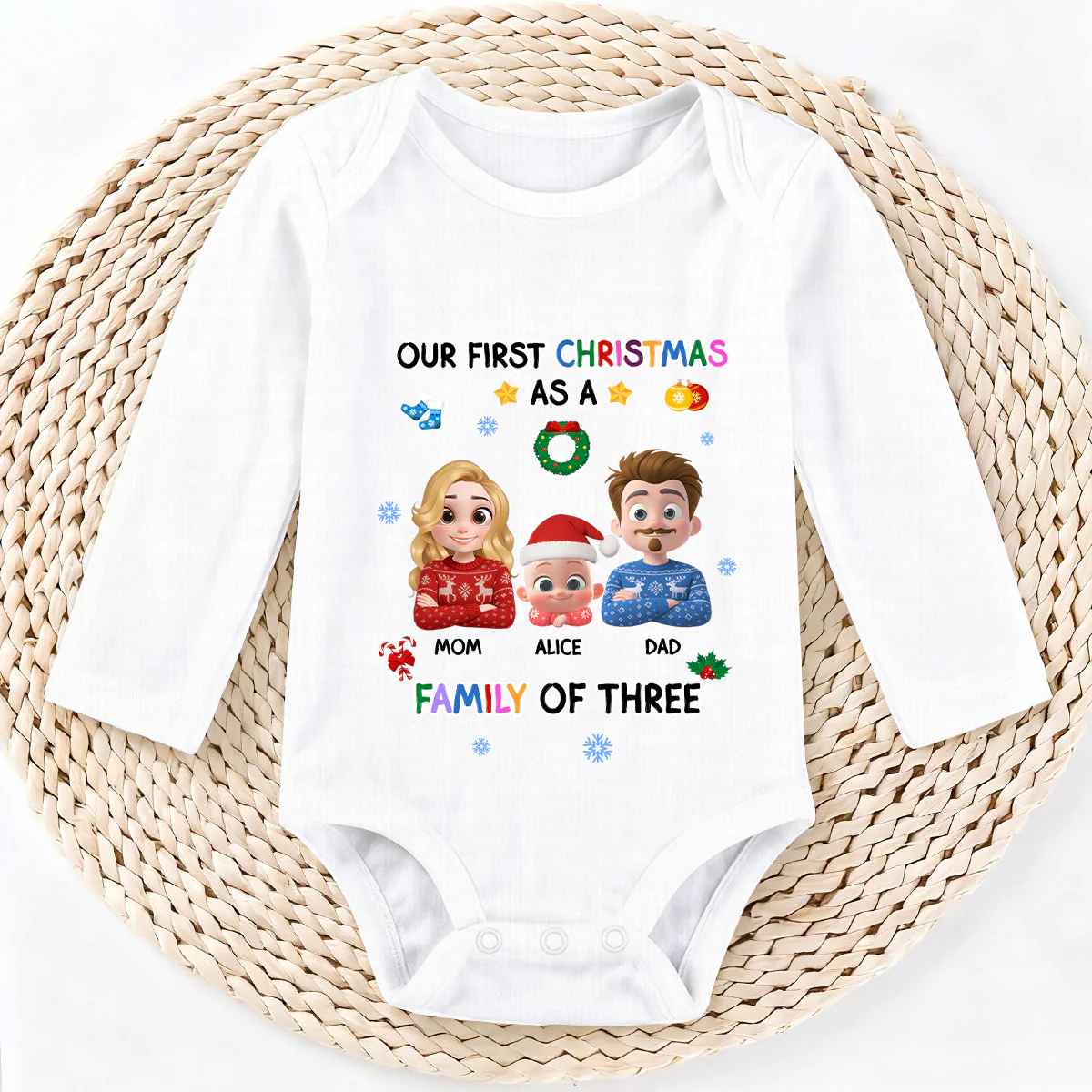 Our First Christmas Together - Personalized Long Sleeve Baby Onesie