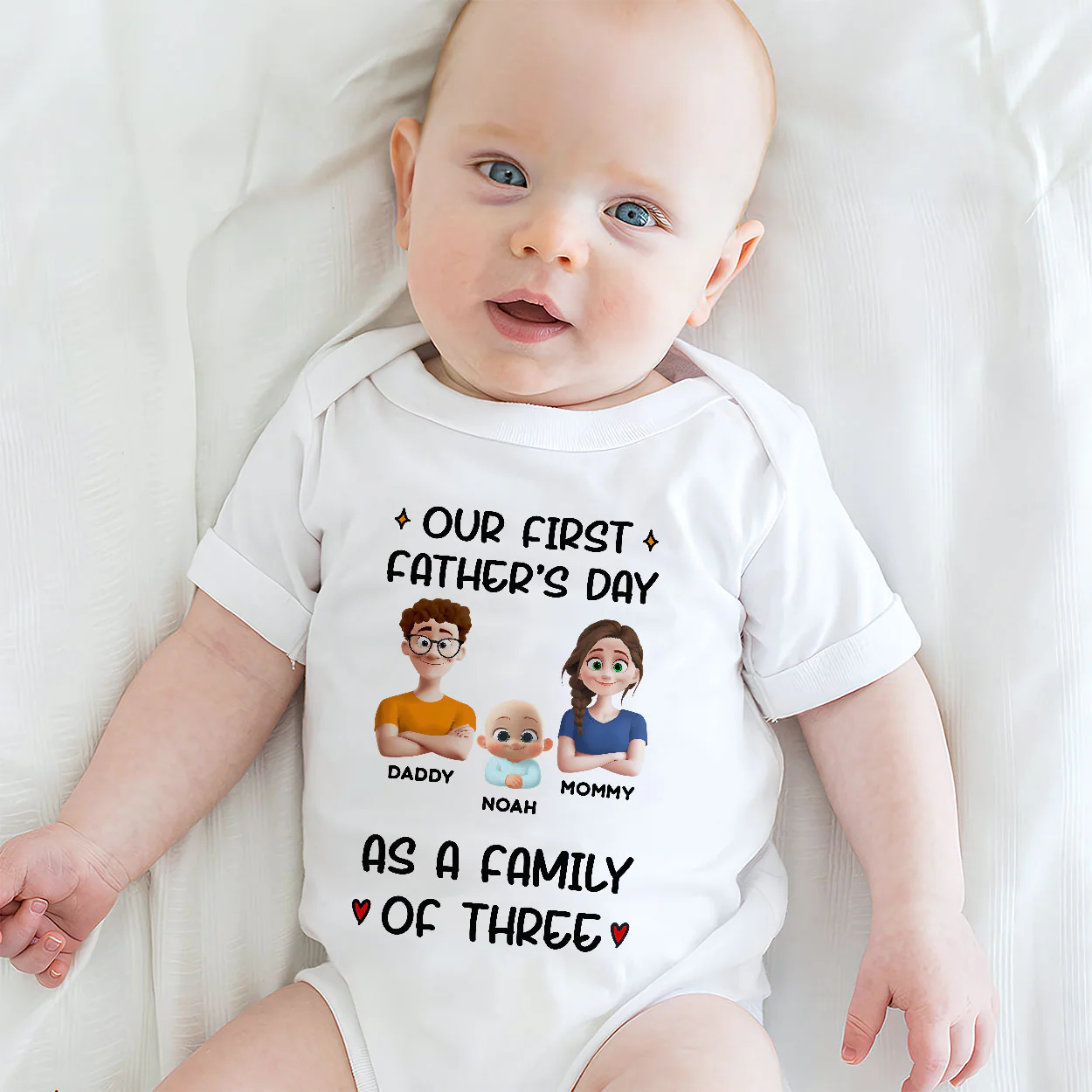 Our First Father's Day As A Family Of Three - Personalized Baby Onesie - Image 3