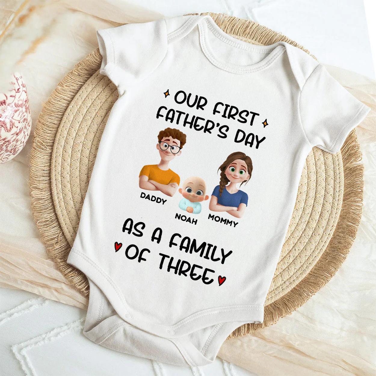 Our First Father's Day As A Family Of Three - Personalized Baby Onesie - Image 4