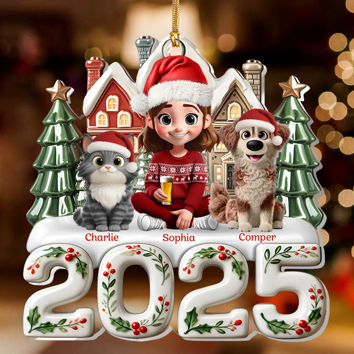 Our Happy Place, Right Here - Personalized 1-Layer Acrylic Ornament - Image 2
