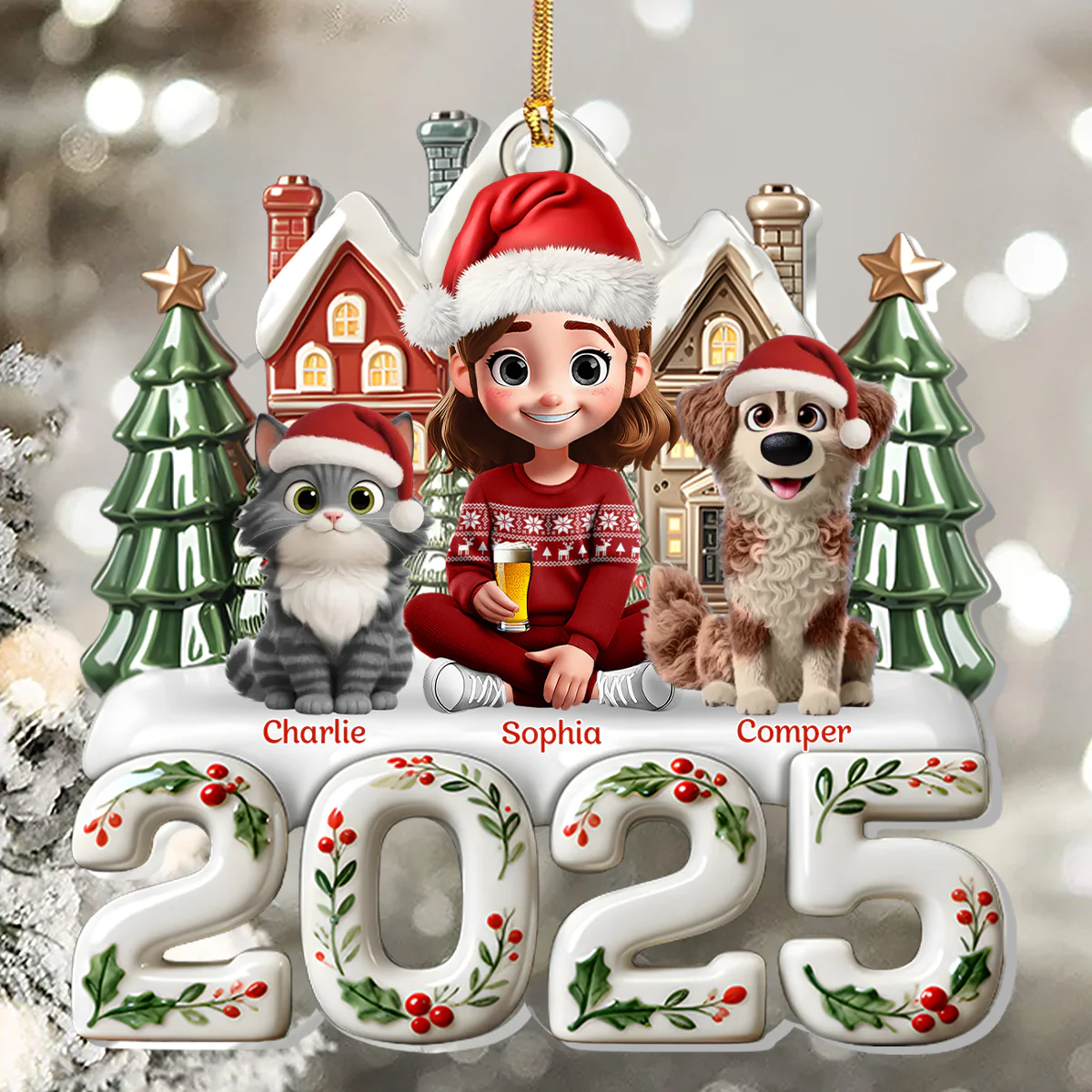 Our Happy Place, Right Here - Personalized 1-Layer Acrylic Ornament - Image 5