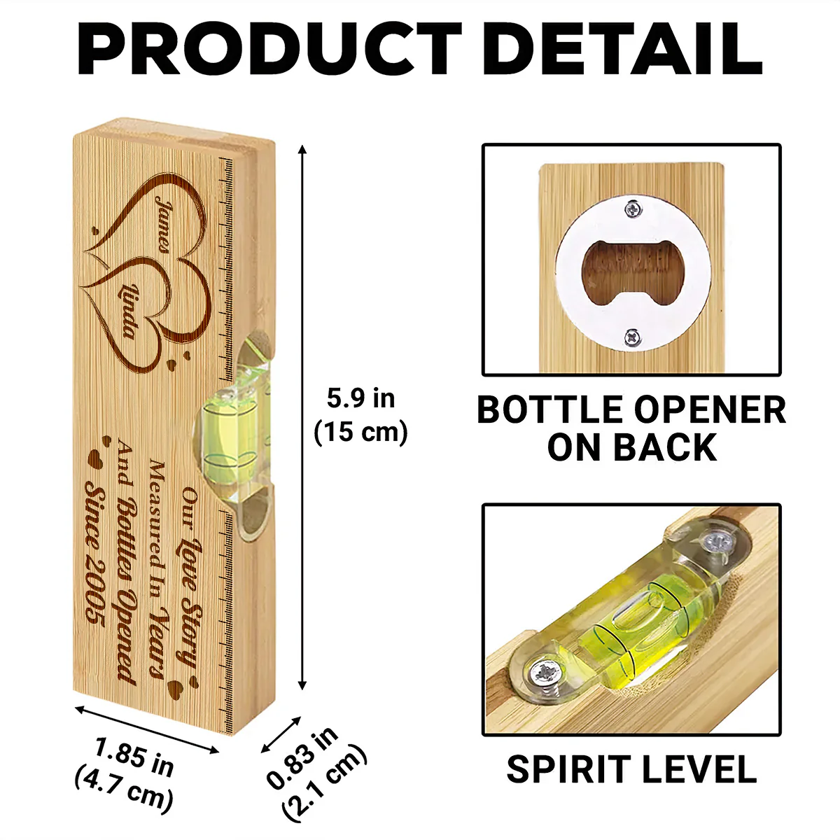 Our Love Story Measured In Years And Bottles Opened - Personalized Wooden Spirit Level Bottle Opener - Image 5