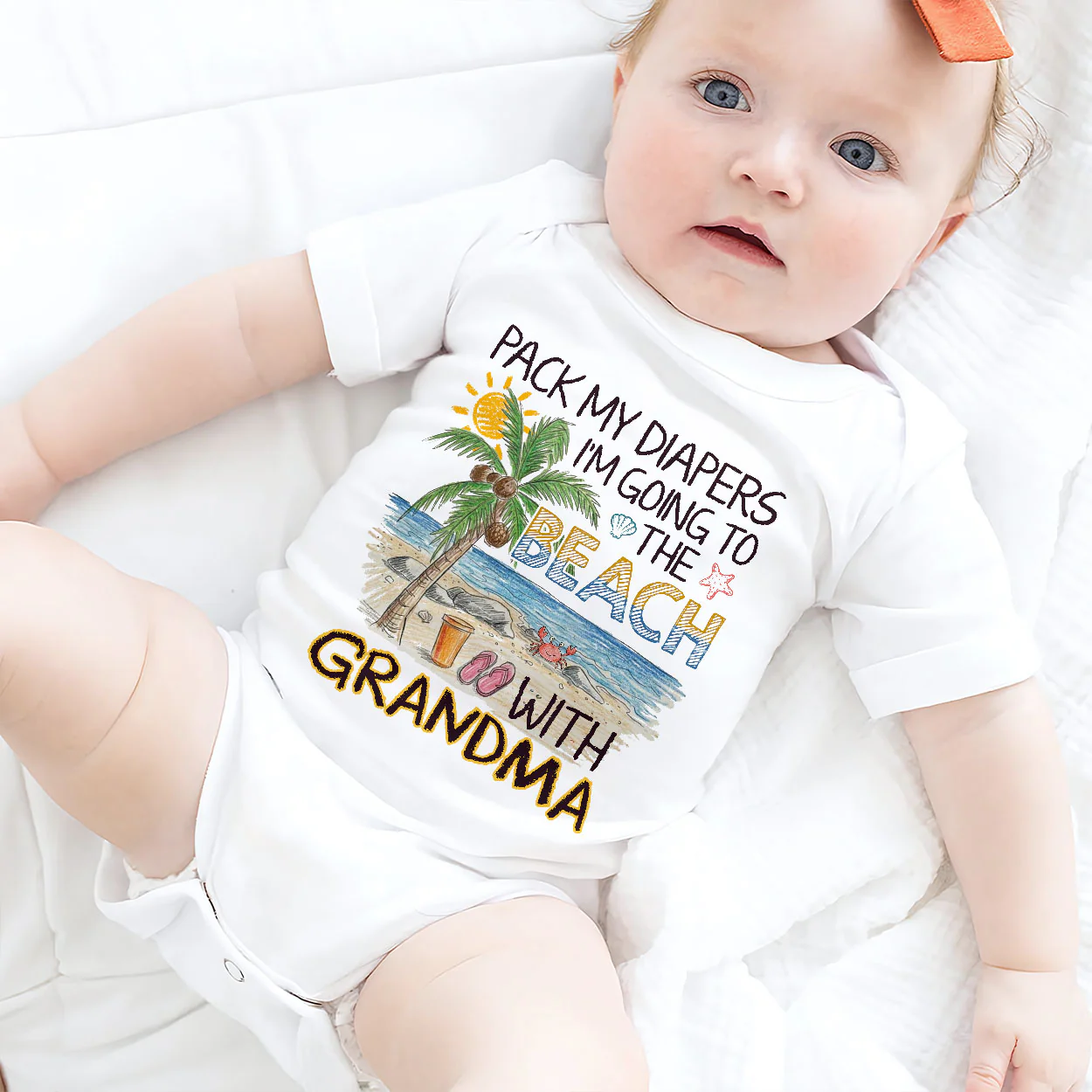Pack My Diapers Going To The Beach With Palm Tree - Personalized Baby Onesie - Image 2