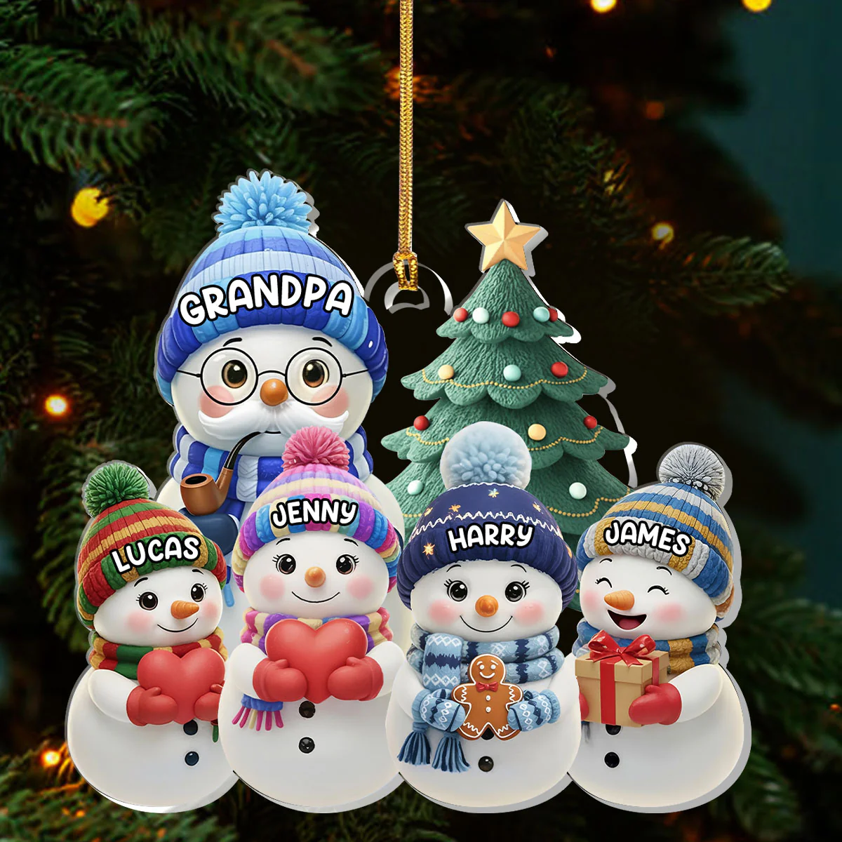 Papa & Nana's Little Snowmen - Personalized 1-Layer Acrylic Ornament - Image 3