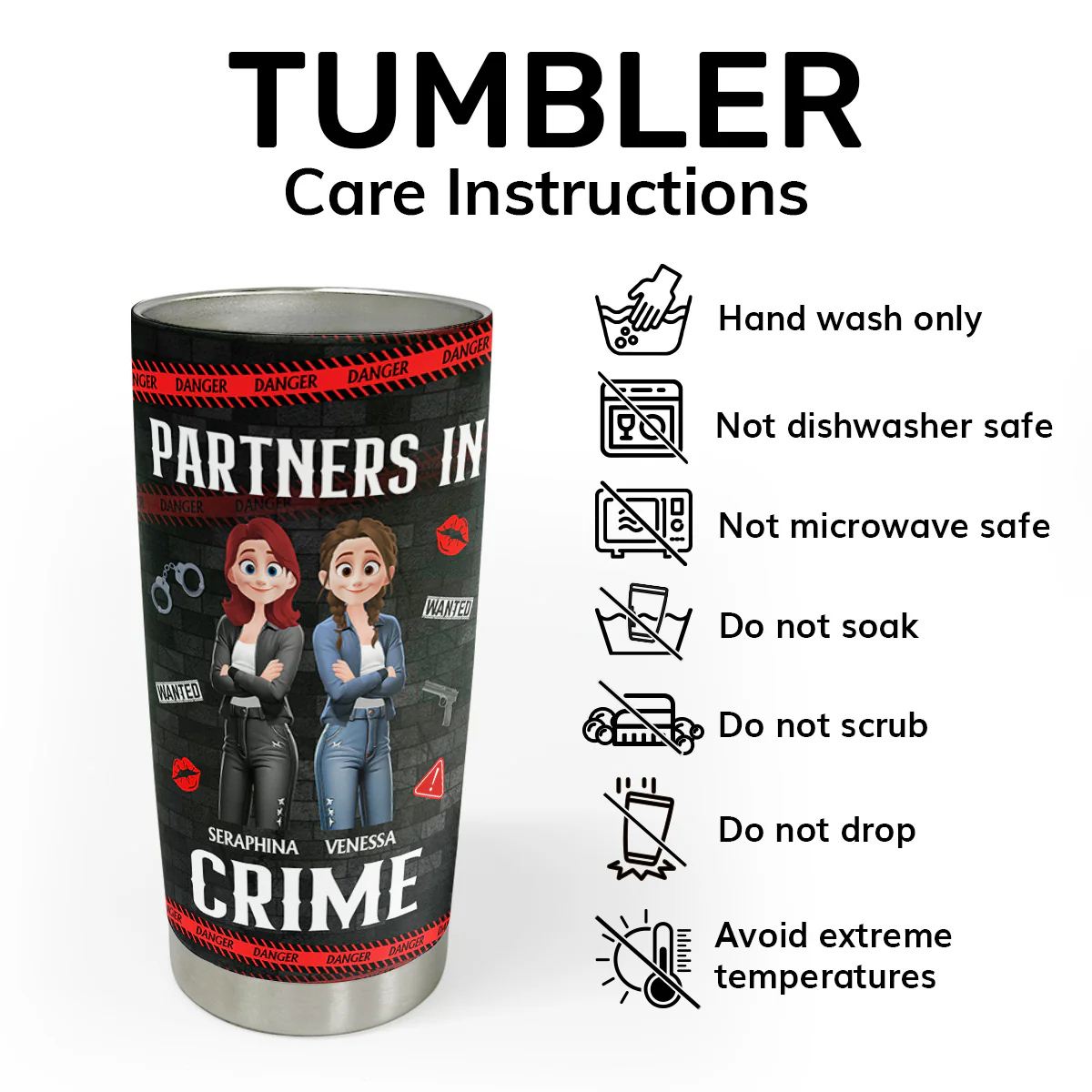 Partners In Crime - Personalized Stainless Steel Tumbler - Image 5