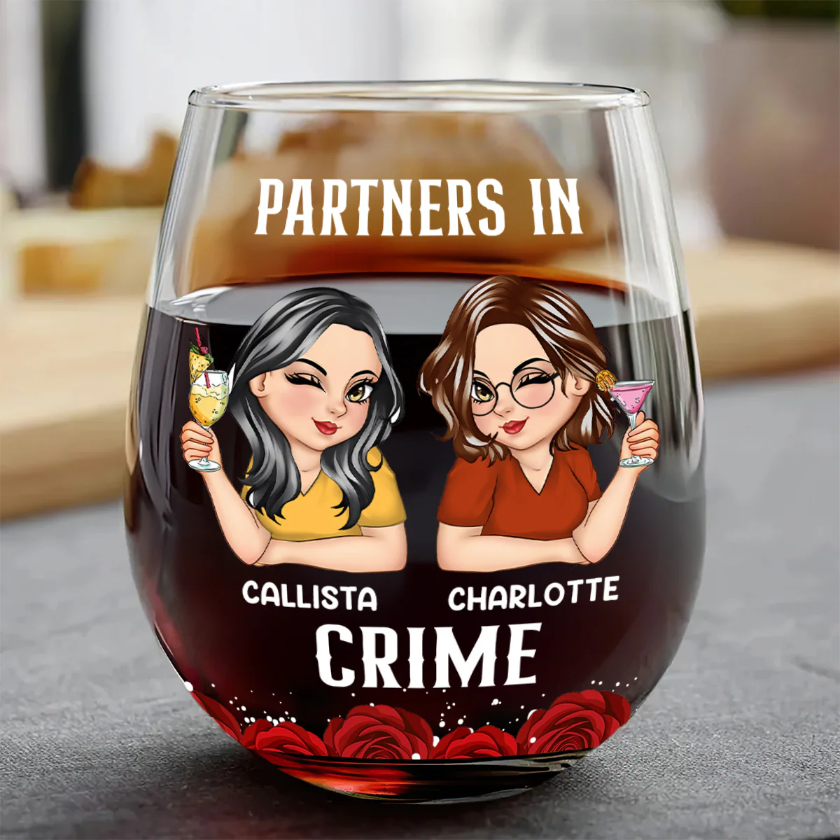 Partners In Crime - Personalized Stemless Wine Glass - Image 2