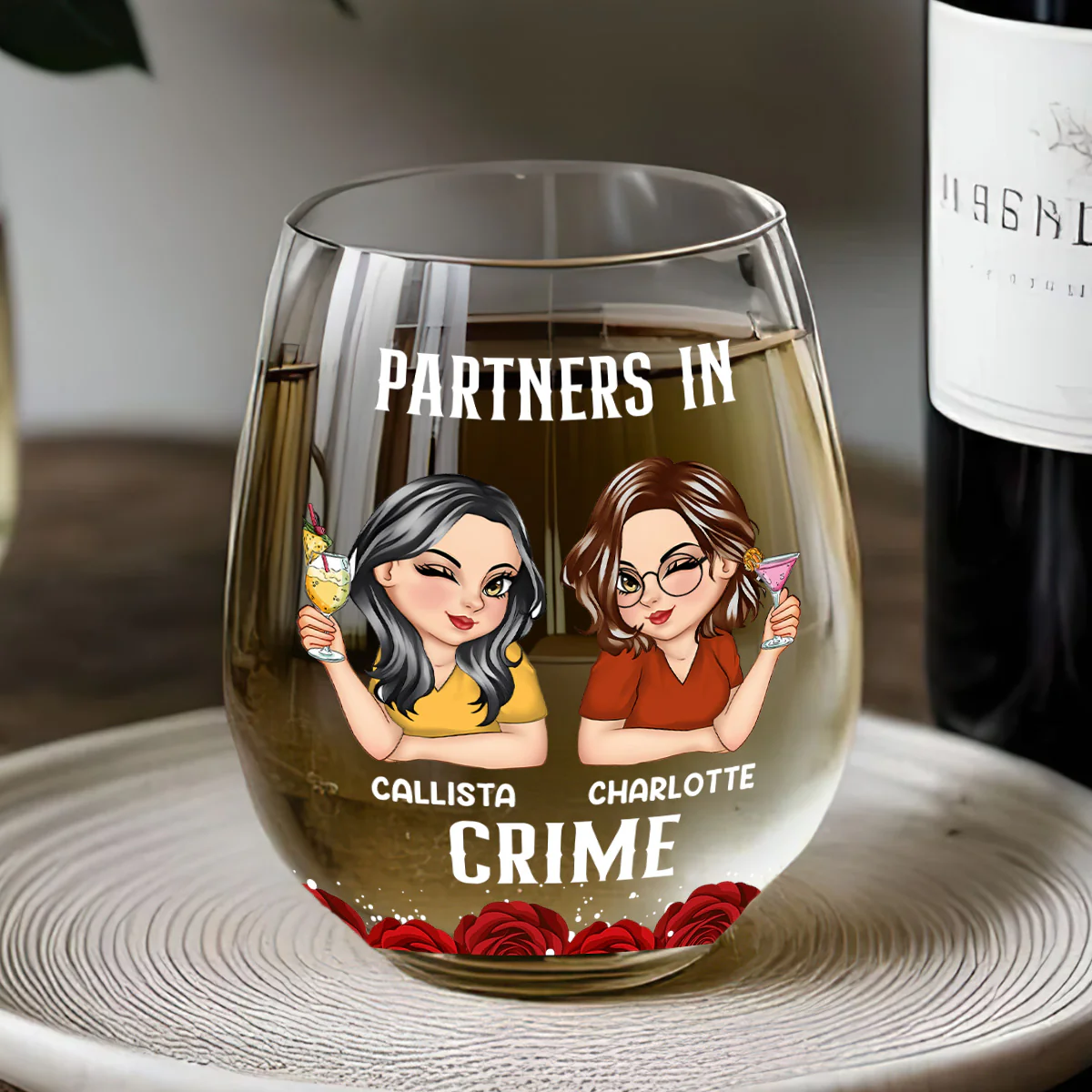 Partners In Crime - Personalized Stemless Wine Glass - Image 5