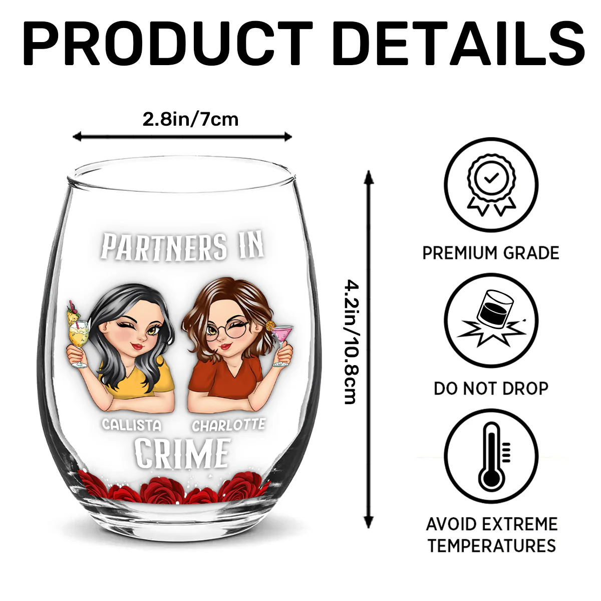 Partners In Crime - Personalized Stemless Wine Glass - Image 7