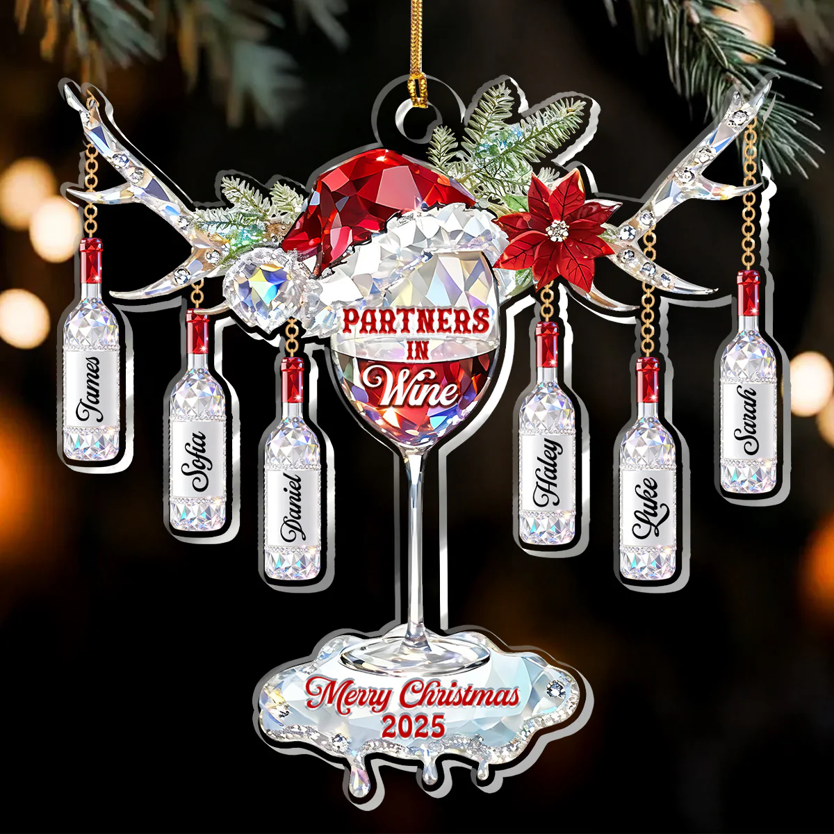 Partners In Wine - Personalized 1-Layer Acrylic Ornament