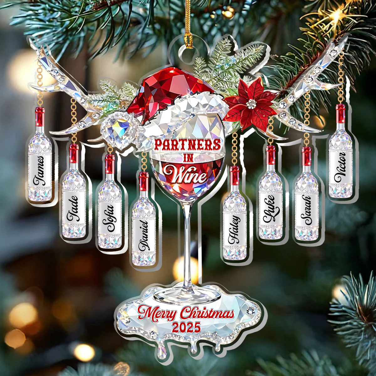 Partners In Wine - Personalized 1-Layer Acrylic Ornament - Image 2