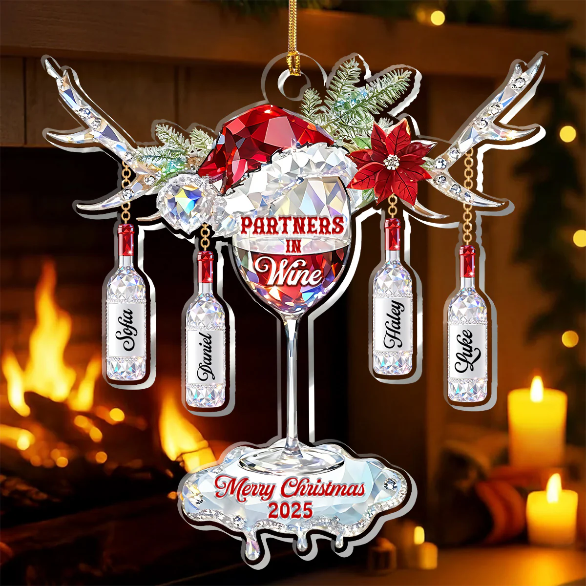 Partners In Wine - Personalized 1-Layer Acrylic Ornament - Image 3