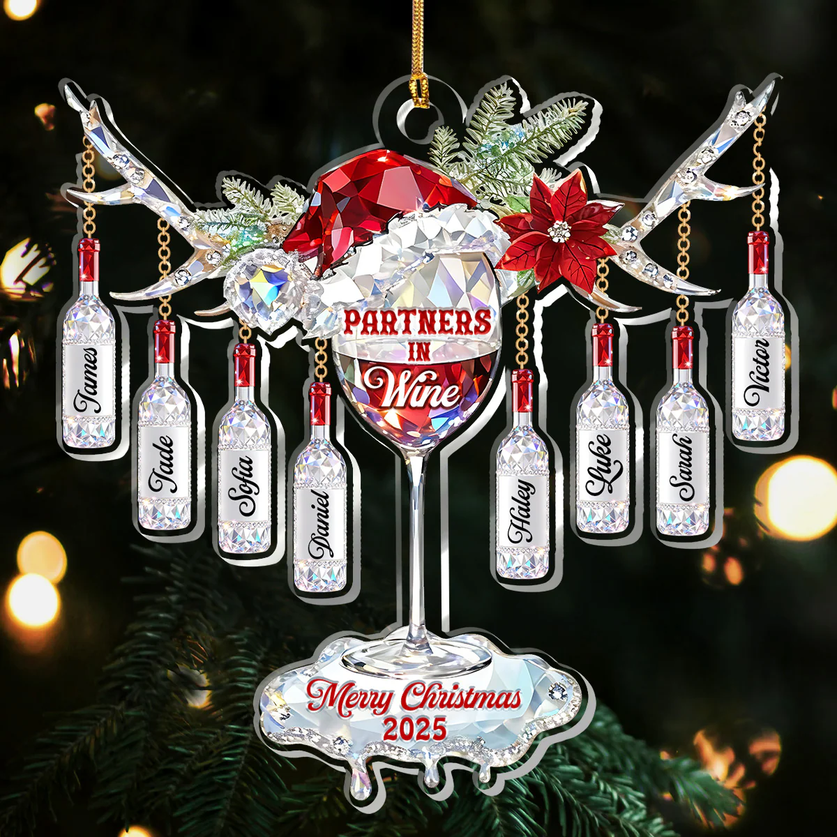 Partners In Wine - Personalized 1-Layer Acrylic Ornament - Image 4