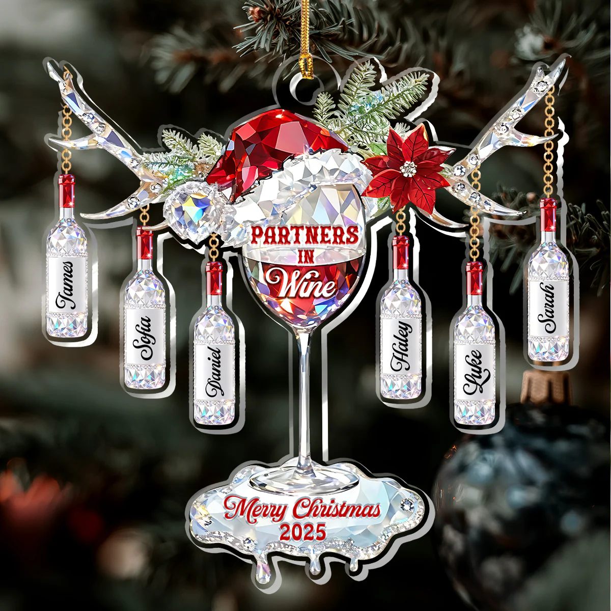Partners In Wine - Personalized 1-Layer Acrylic Ornament - Image 5