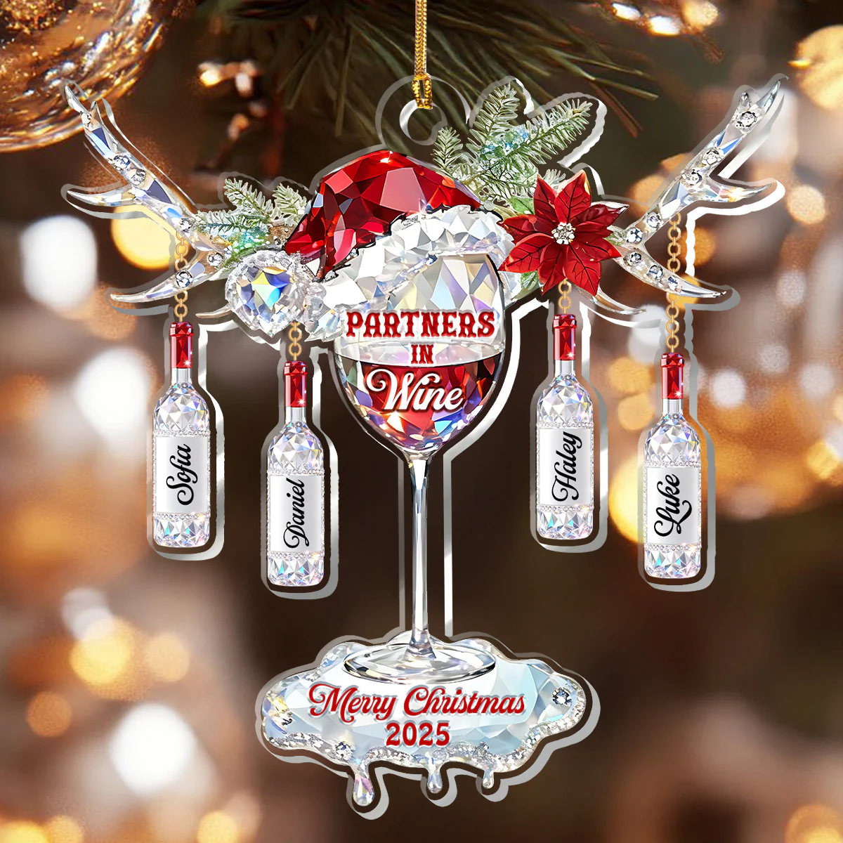 Partners In Wine - Personalized 1-Layer Acrylic Ornament - Image 6