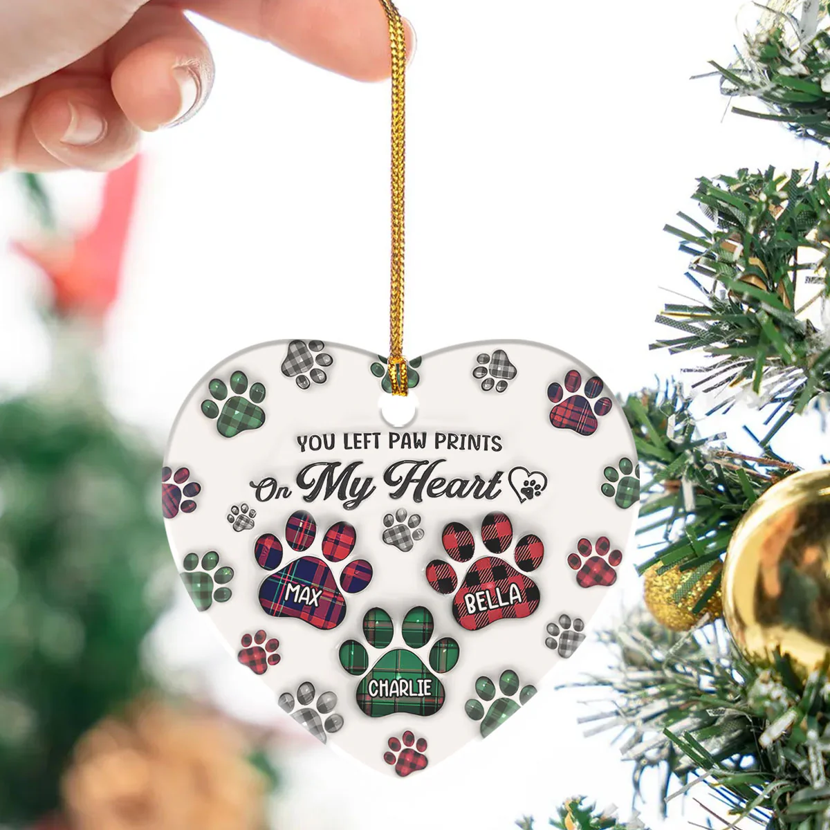 Paw Prints In My Heart - Personalized Heart Shaped Ceramic Ornament - Image 2
