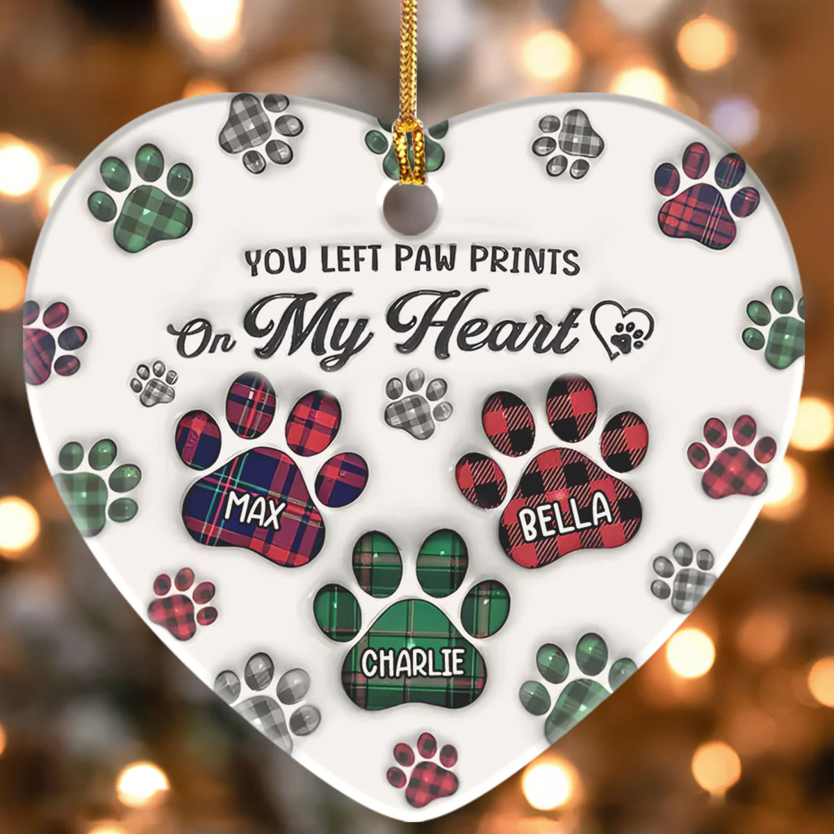 Paw Prints In My Heart - Personalized Heart Shaped Ceramic Ornament - Image 4