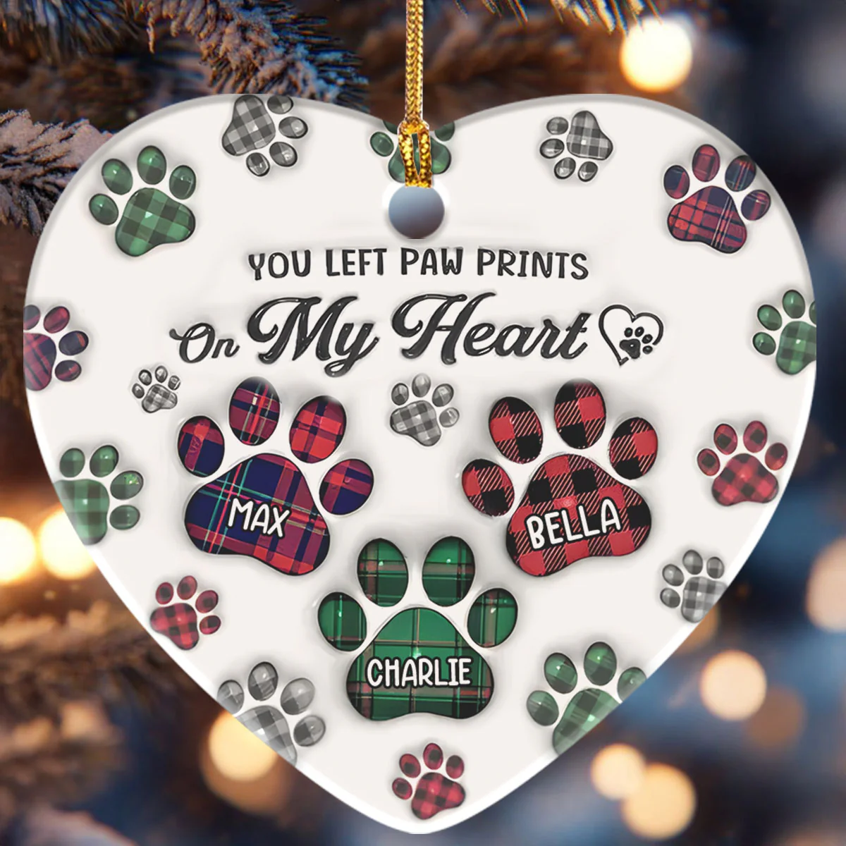 Paw Prints In My Heart - Personalized Heart Shaped Ceramic Ornament - Image 6
