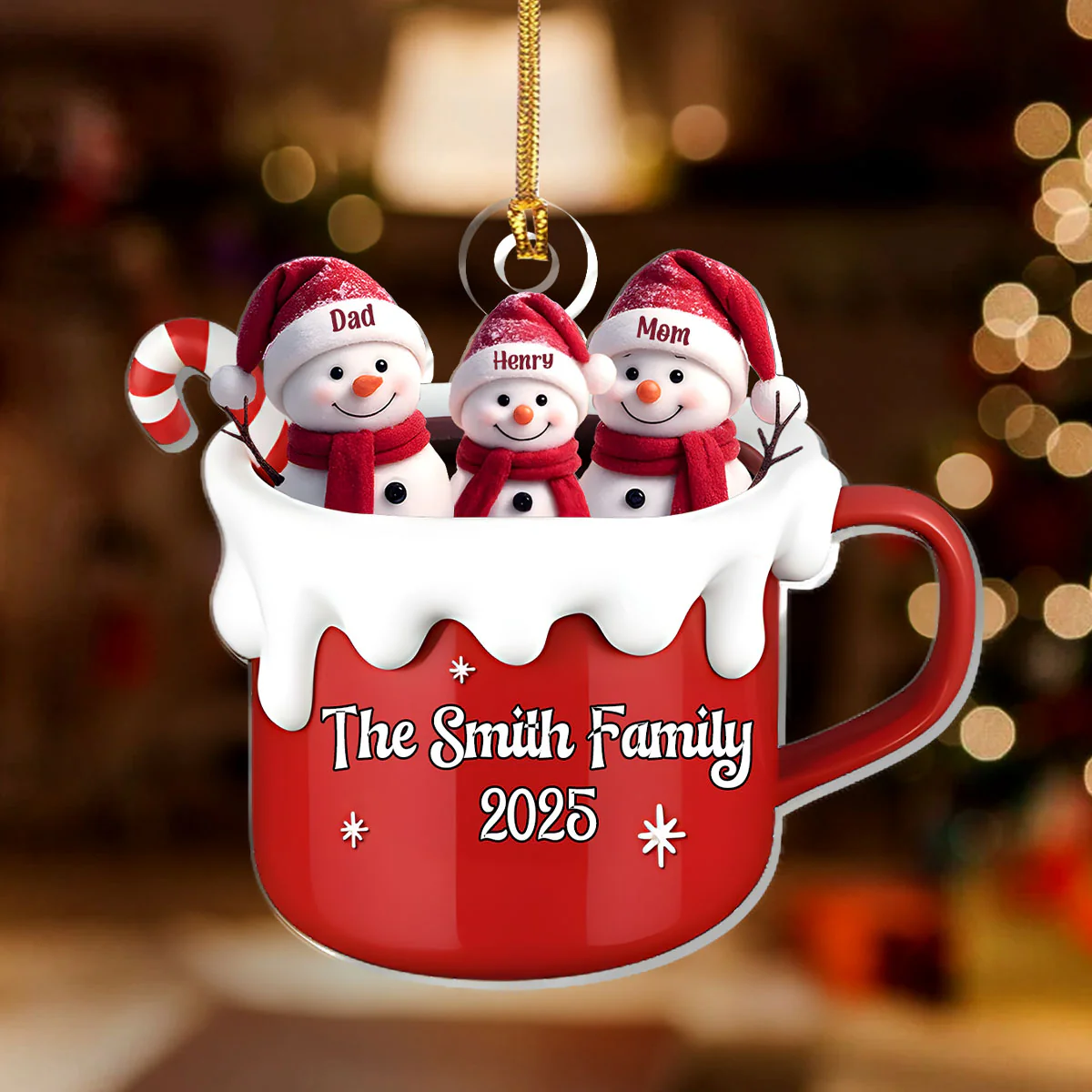 Perfect Blend Snowman Family - Personalized 1-Layer Acrylic Ornament - Image 2