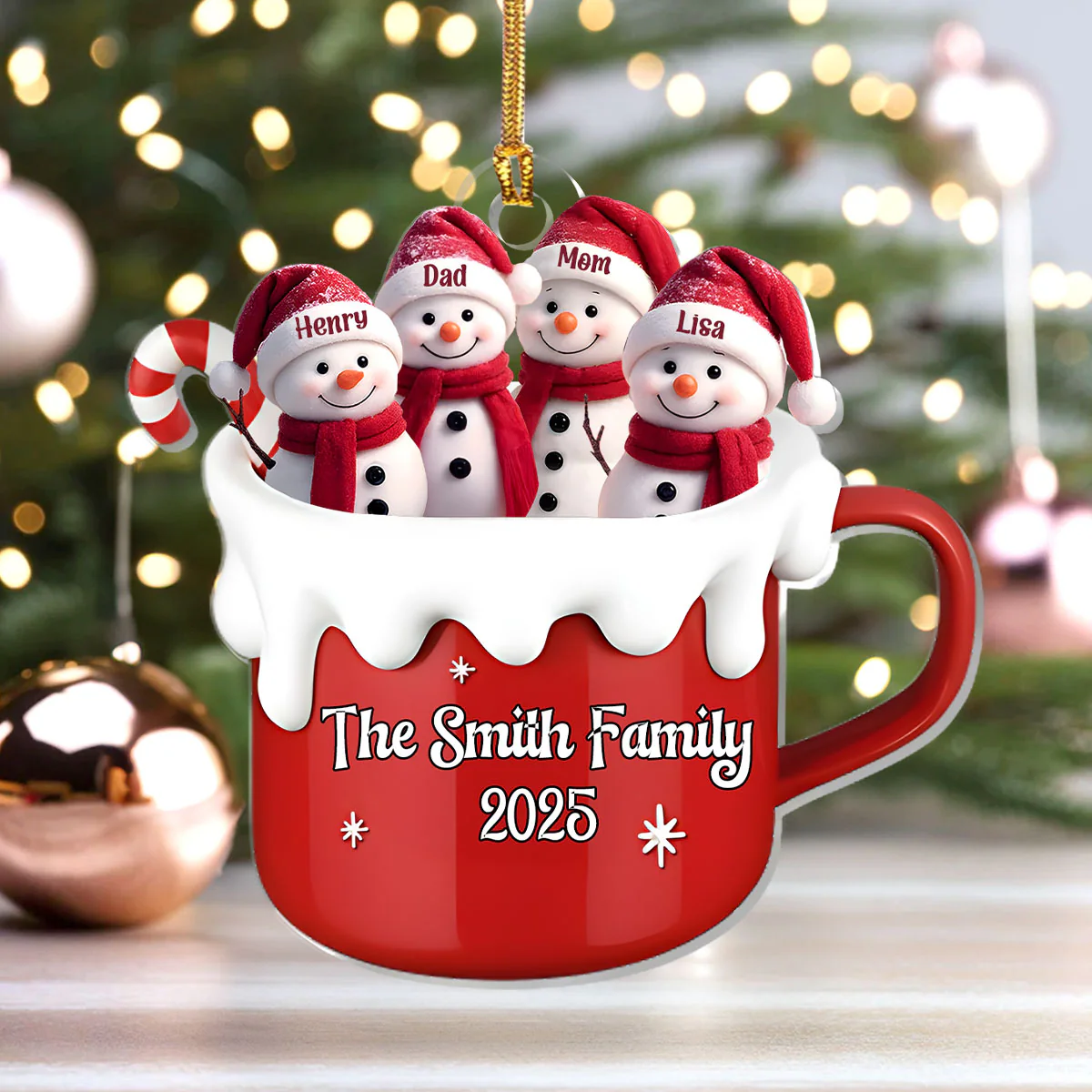 Perfect Blend Snowman Family - Personalized 1-Layer Acrylic Ornament - Image 4