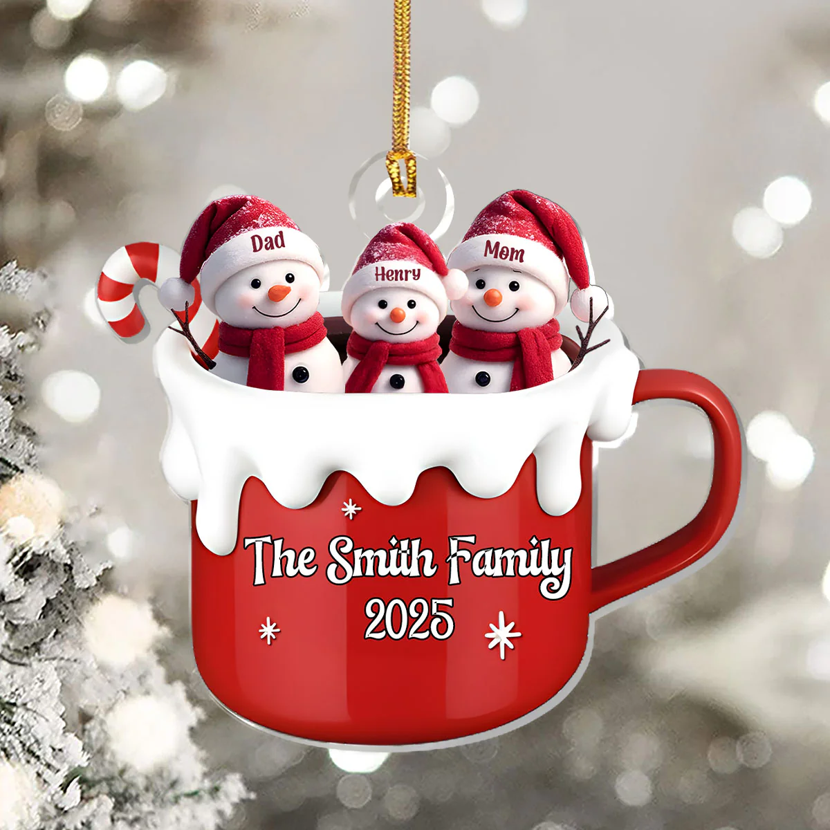 Perfect Blend Snowman Family - Personalized 1-Layer Acrylic Ornament - Image 5