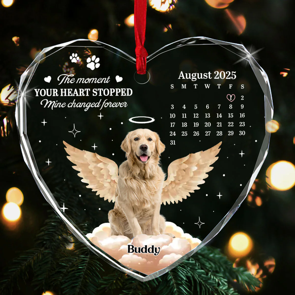 Pet Memorial Forever Loved - Personalized Heart Shaped Glass Ornament