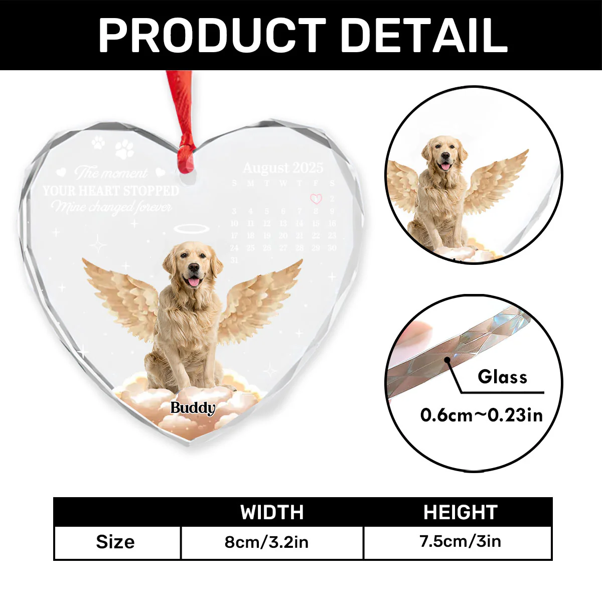 Pet Memorial Forever Loved - Personalized Heart Shaped Glass Ornament - Image 4