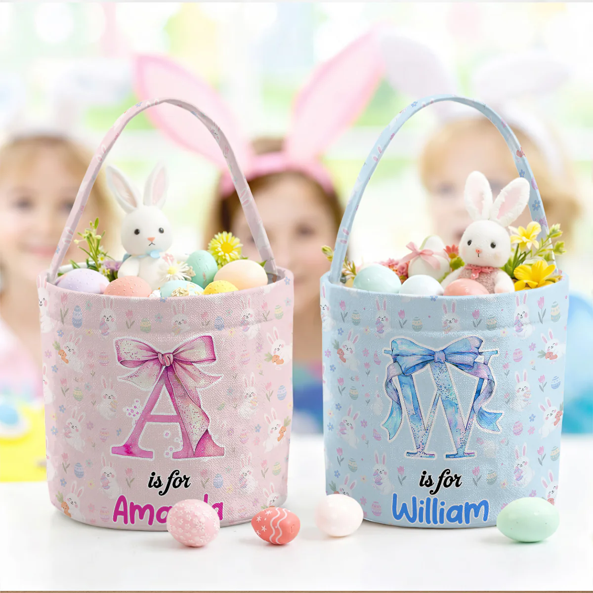 Pink Bow Initial Cute Blush - Personalized Easter Basket - Image 3