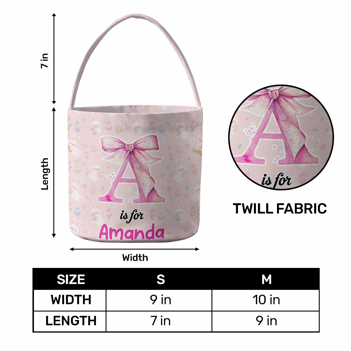 Pink Bow Initial Cute Blush - Personalized Easter Basket - Image 5