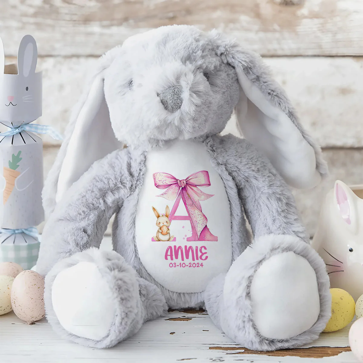 Pink Bow Initial Cute Blush - Personalized Stuffed Bunny - Image 8