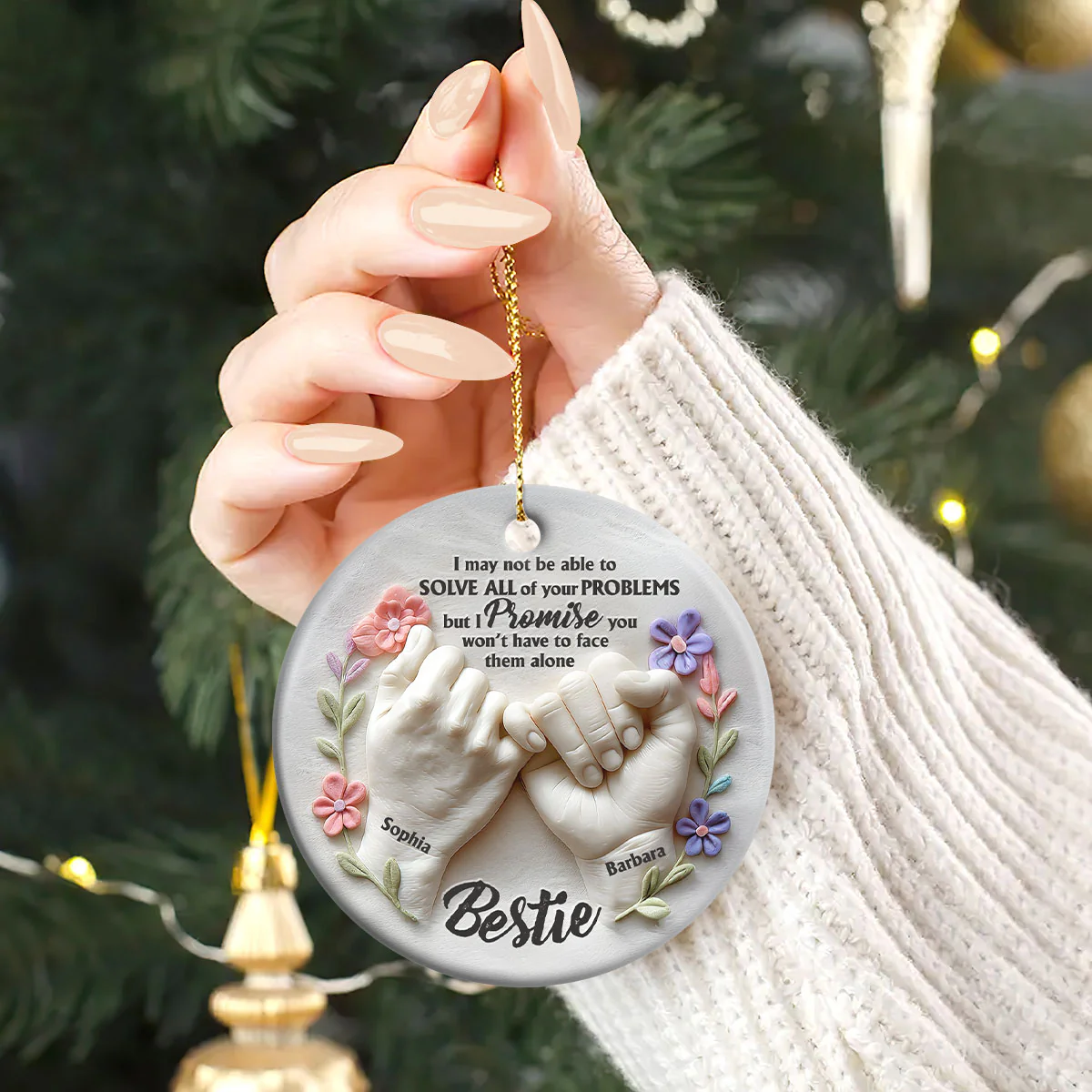 Pinky Promise Bestie - Personalized Round Shaped Ceramic Ornament - Image 2