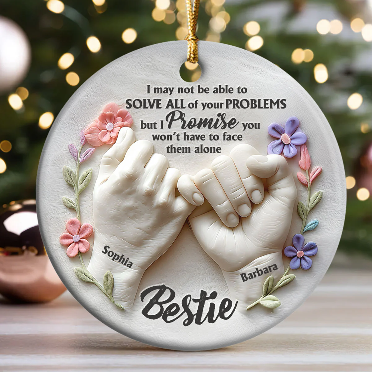 Pinky Promise Bestie - Personalized Round Shaped Ceramic Ornament - Image 3