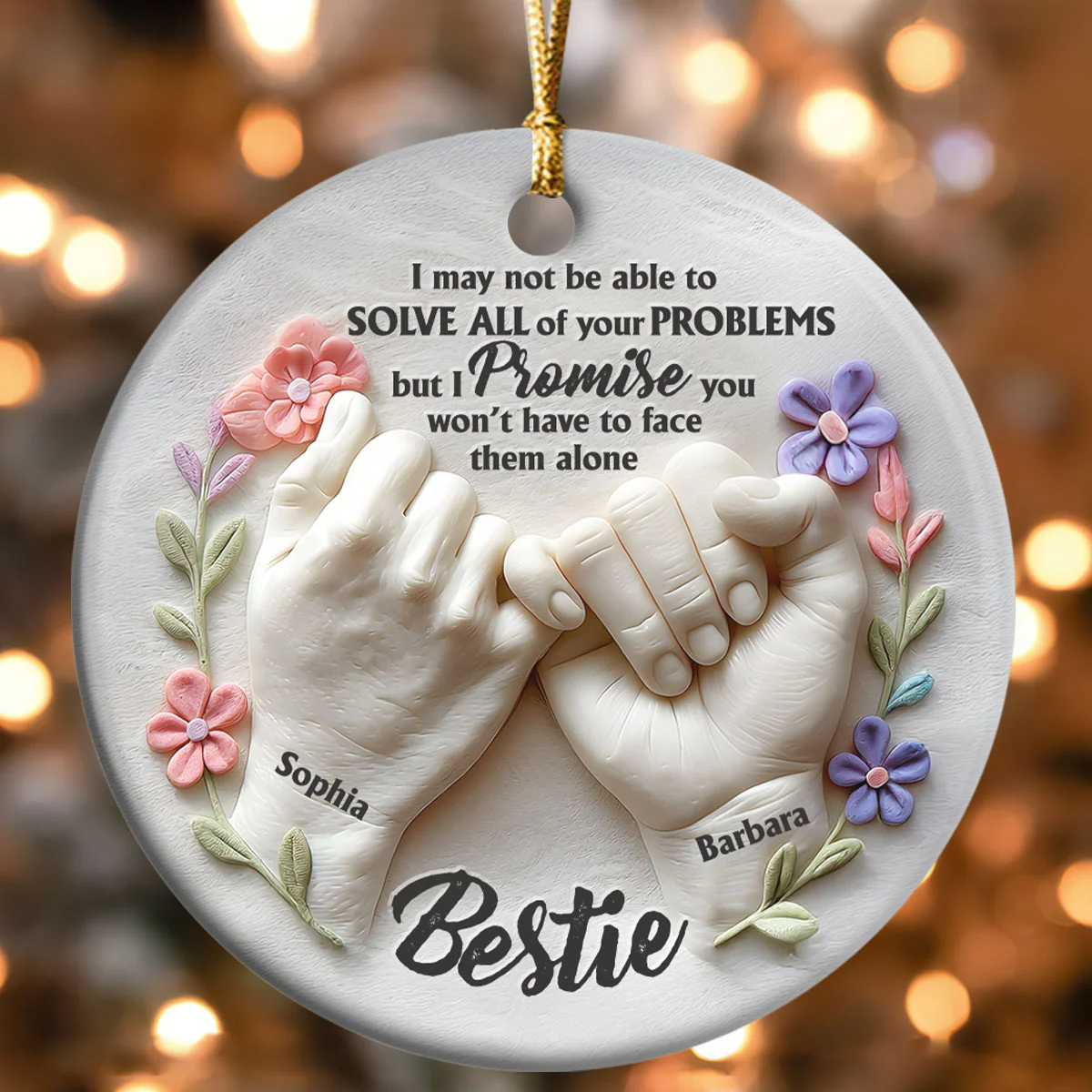 Pinky Promise Bestie - Personalized Round Shaped Ceramic Ornament - Image 4