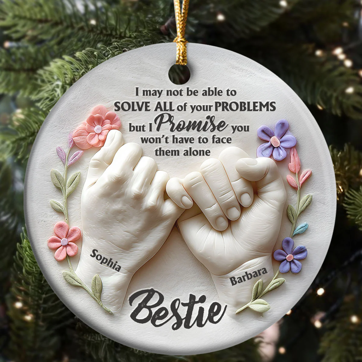 Pinky Promise Bestie - Personalized Round Shaped Ceramic Ornament - Image 5