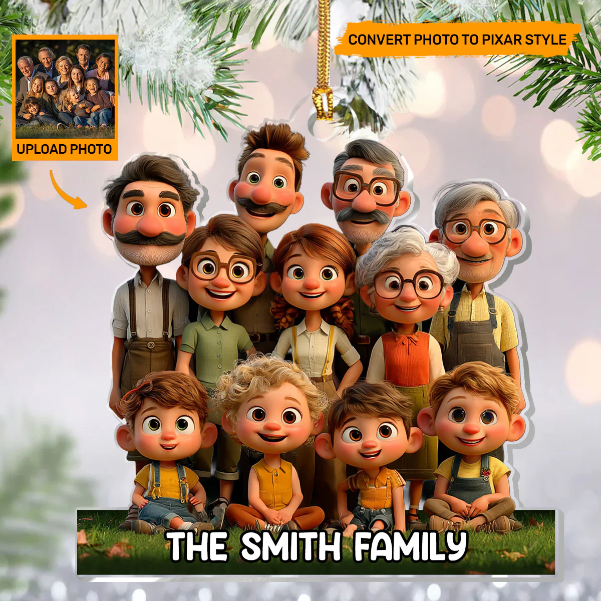 Pixar Custom Photo Family - Personalized 1-Layer Acrylic Ornament