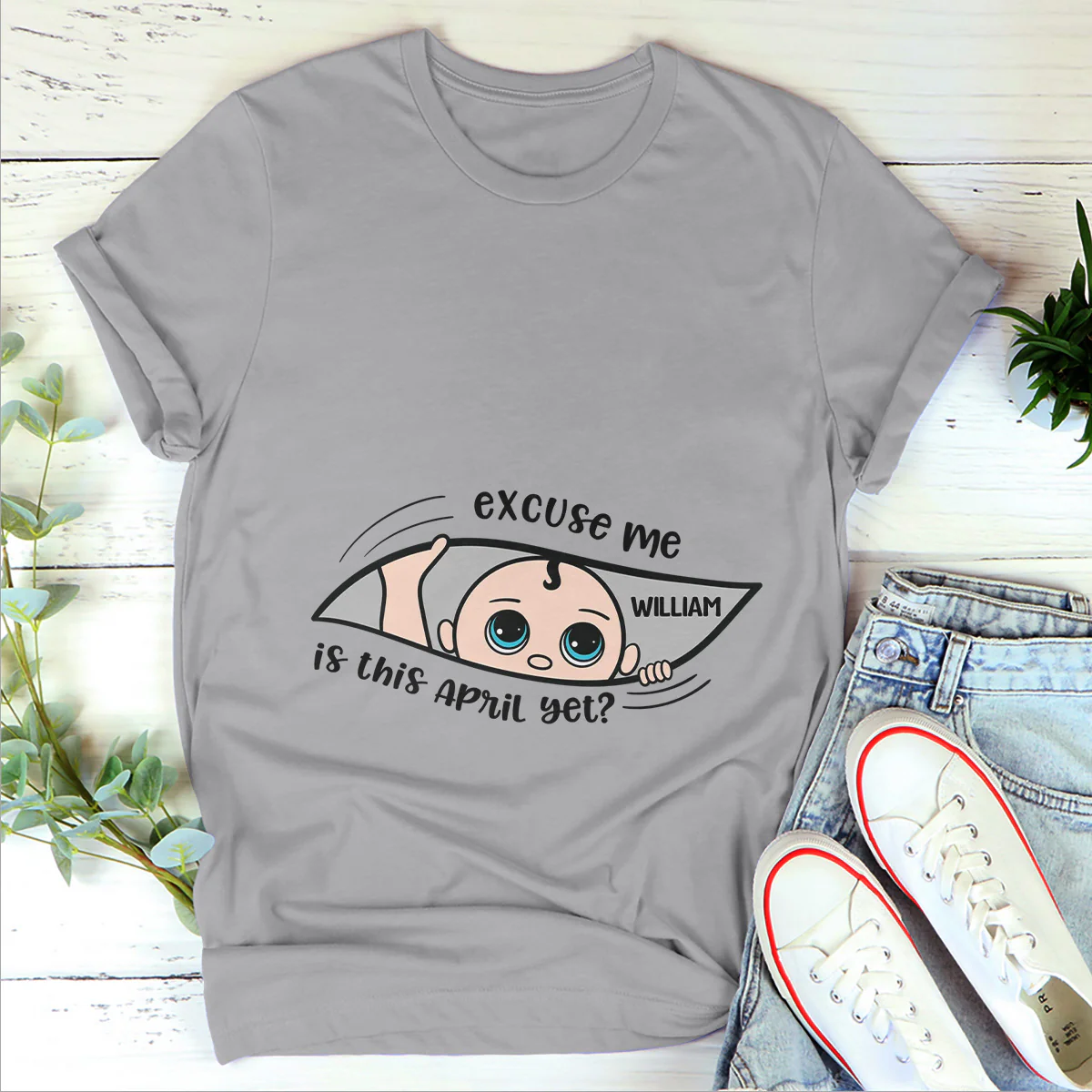 Pregnancy Announcement - Personalized Classic Unisex T-shirt - Image 4