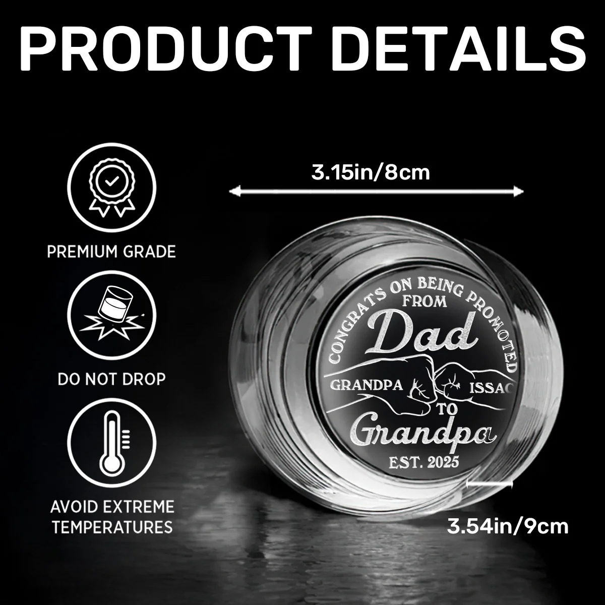 Promoted From Father To Grandfather - Personalized Engraved Whiskey Glass - Image 7