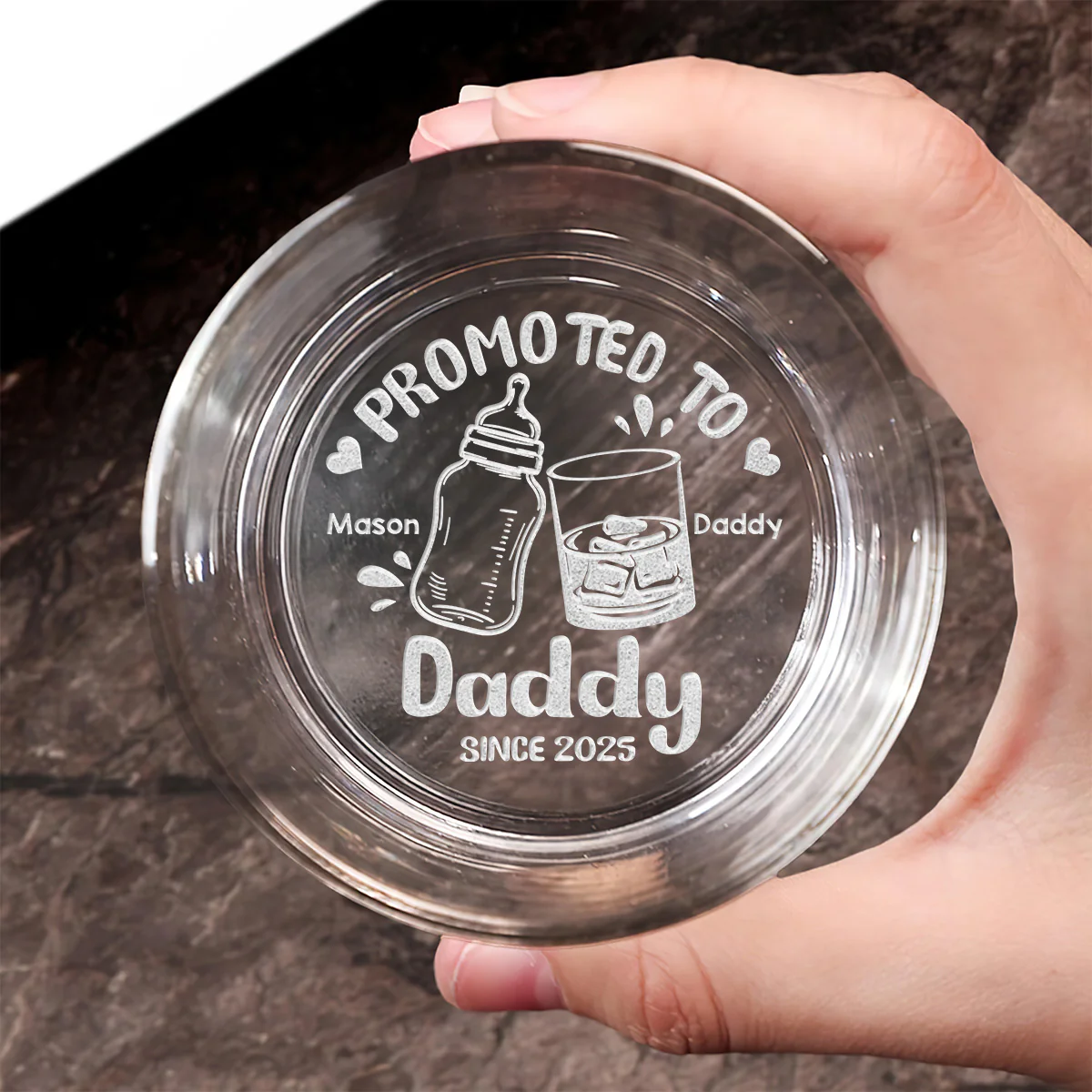 Promoted To Daddy - Personalized Engraved Whiskey Glass - Image 2
