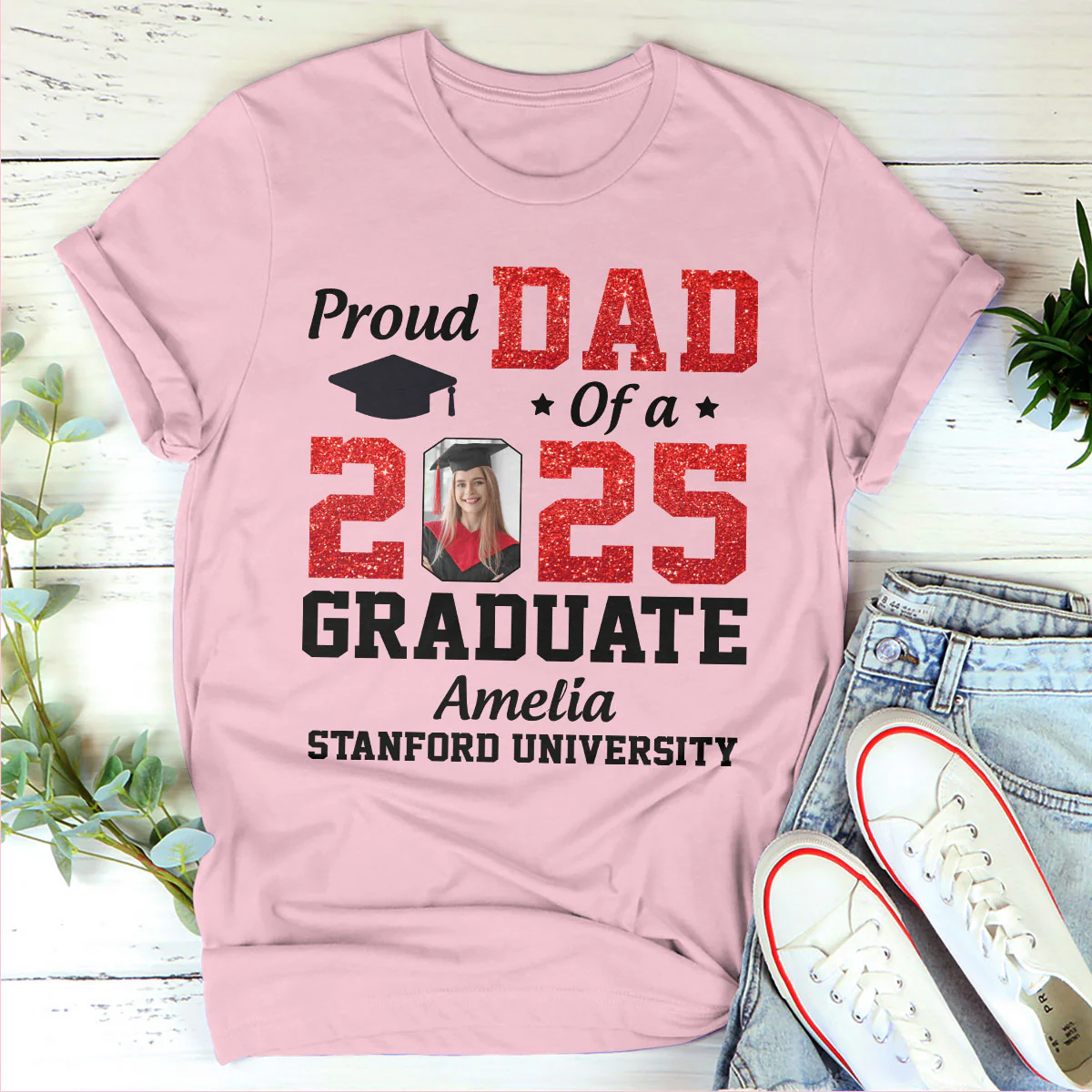 Proud Dad Of A 2025 Graduate - Personalized 2D Unisex T-shirt - Image 3