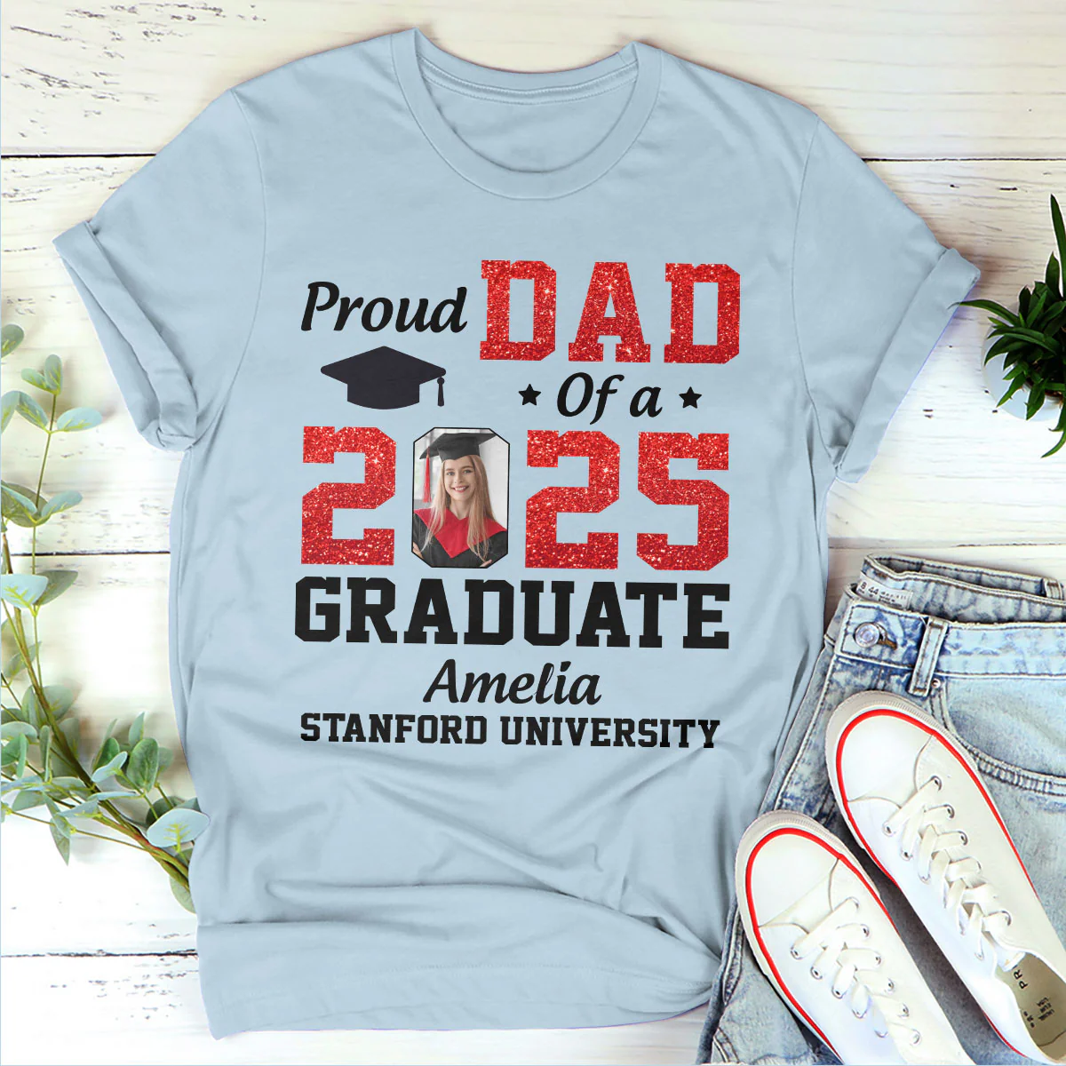Proud Dad Of A 2025 Graduate - Personalized 2D Unisex T-shirt - Image 4