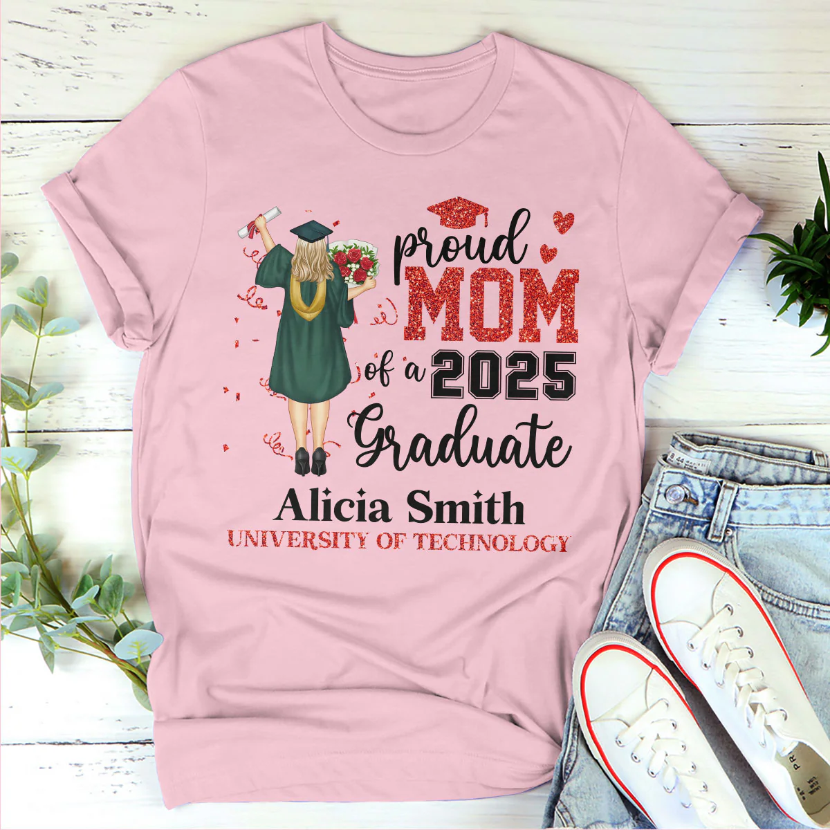Proud Mom Of A 2025 Graduate - Personalized 2D Unisex T-shirt - Image 3