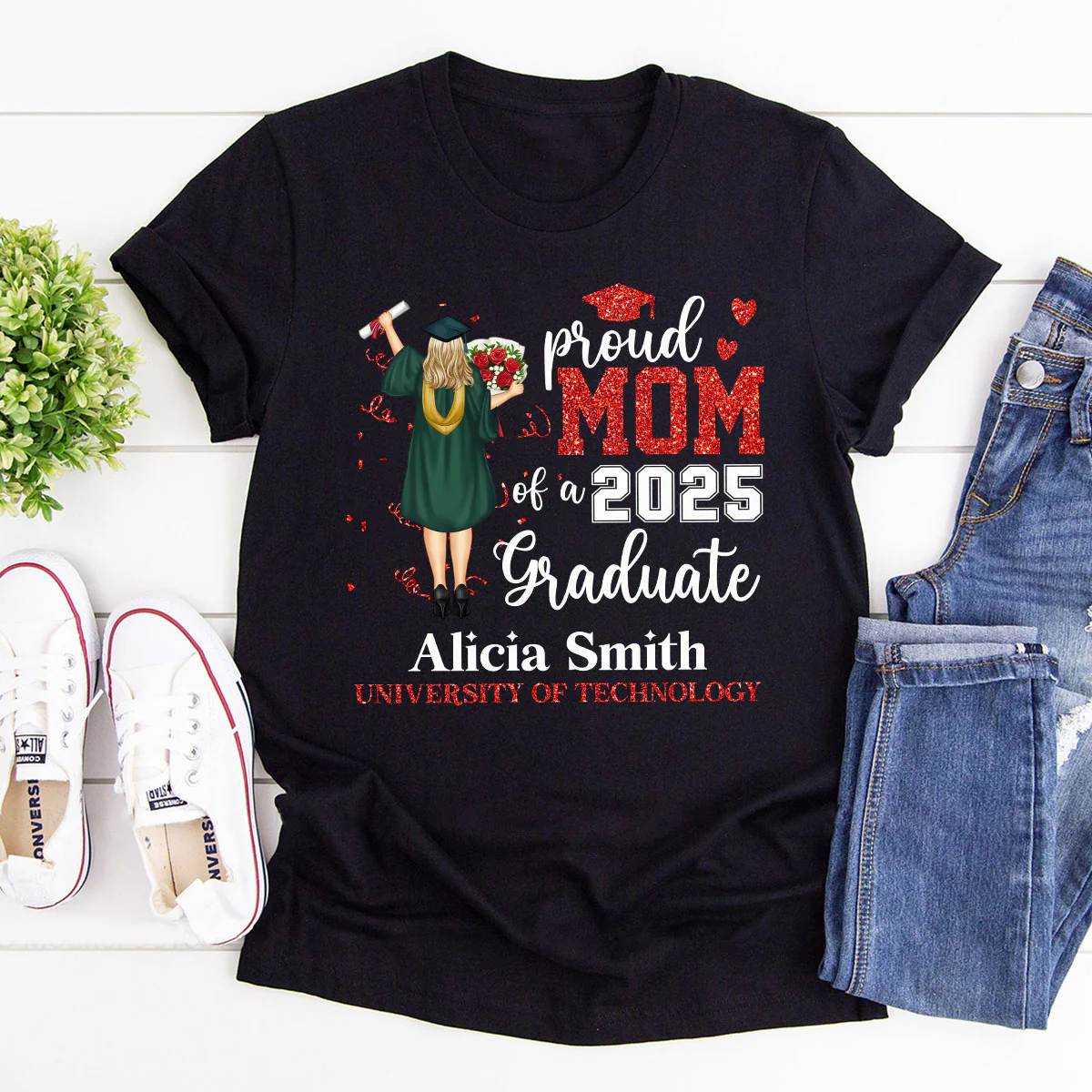 Proud Mom Of A 2025 Graduate - Personalized 2D Unisex T-shirt - Image 5
