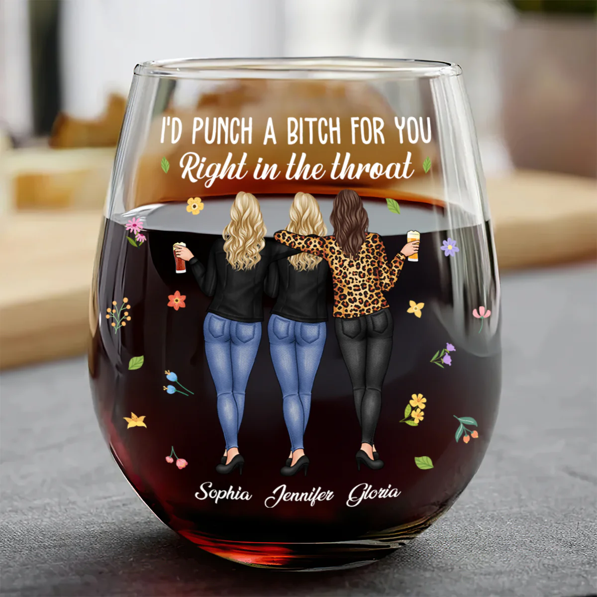 Punch A Bitch For You - Personalized Stemless Wine Glass