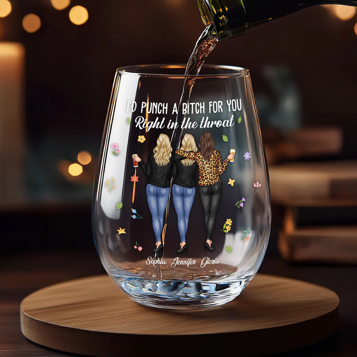 Punch A Bitch For You - Personalized Stemless Wine Glass - Image 2