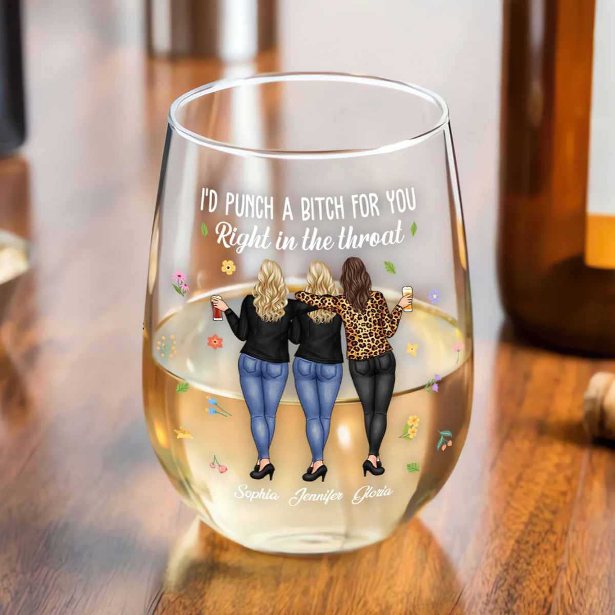 Punch A Bitch For You - Personalized Stemless Wine Glass - Image 3