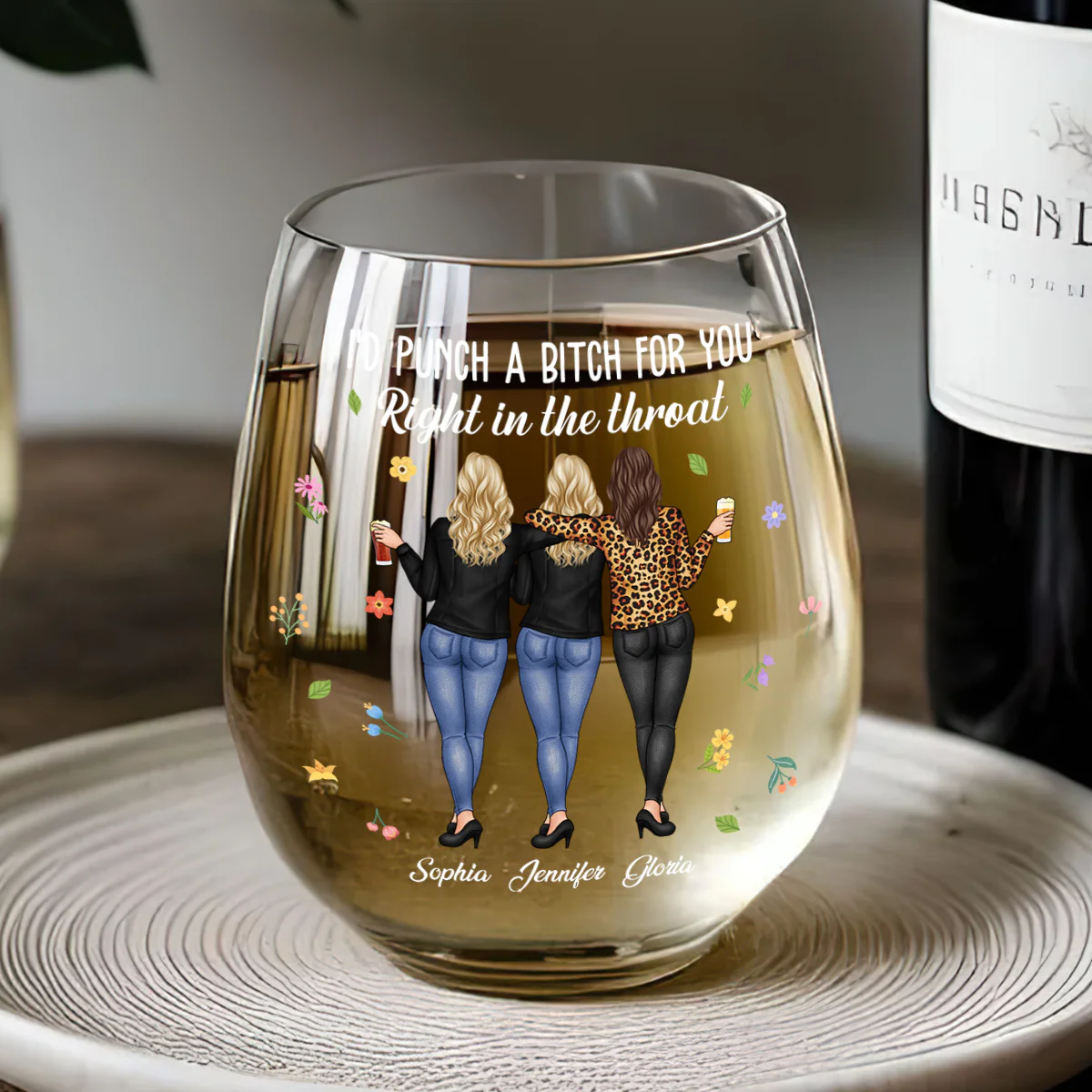 Punch A Bitch For You - Personalized Stemless Wine Glass - Image 4