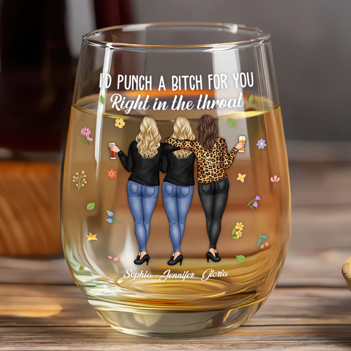 Punch A Bitch For You - Personalized Stemless Wine Glass - Image 5