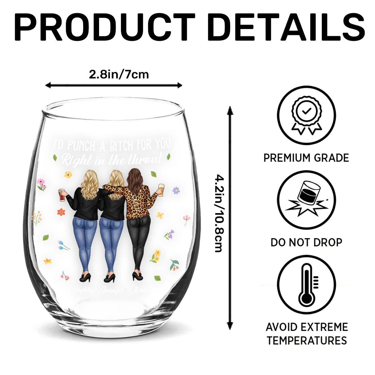 Punch A Bitch For You - Personalized Stemless Wine Glass - Image 6