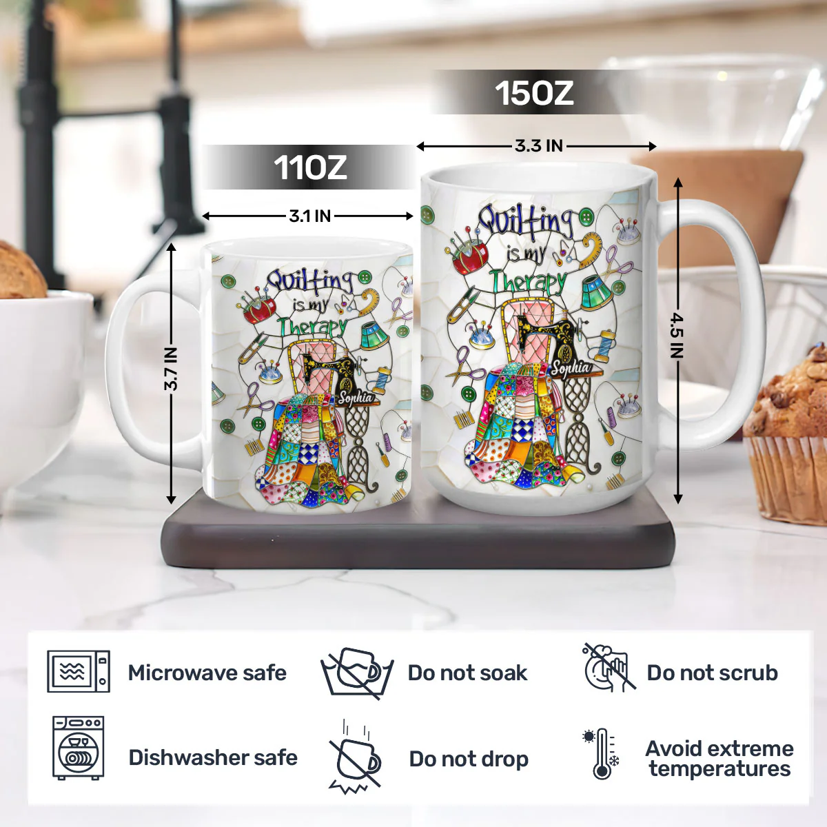 Quilting Is My Therapy Stained Glass - Personalized Ceramic Coffee Mug - Image 5