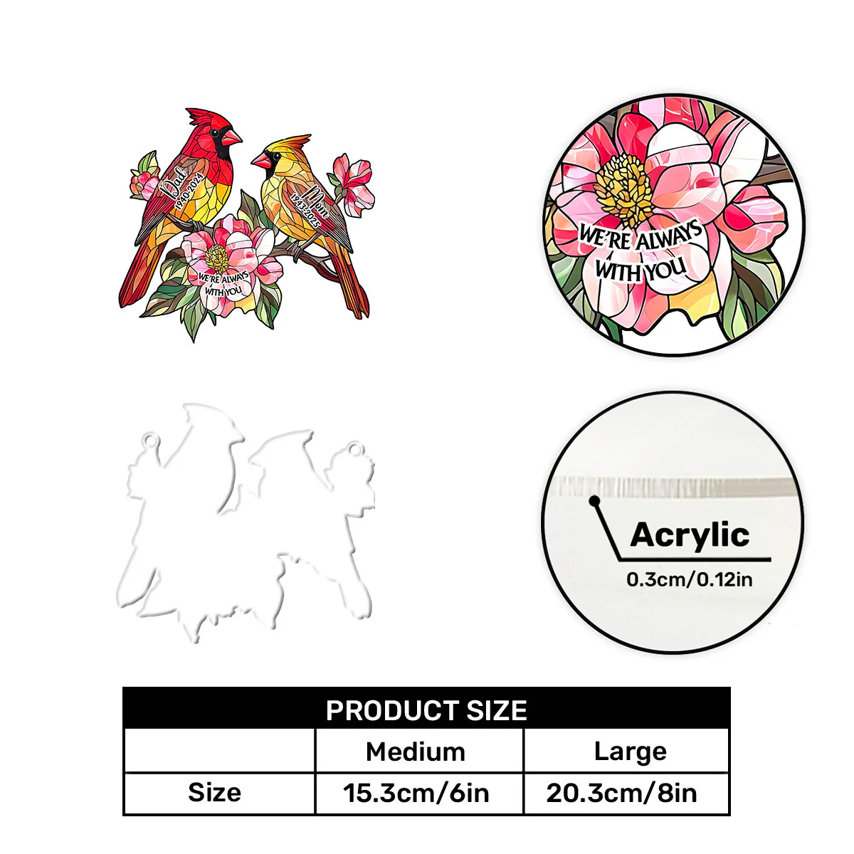 Radiant Birds & Flowers - Personalized Acrylic Suncatcher - Image 7