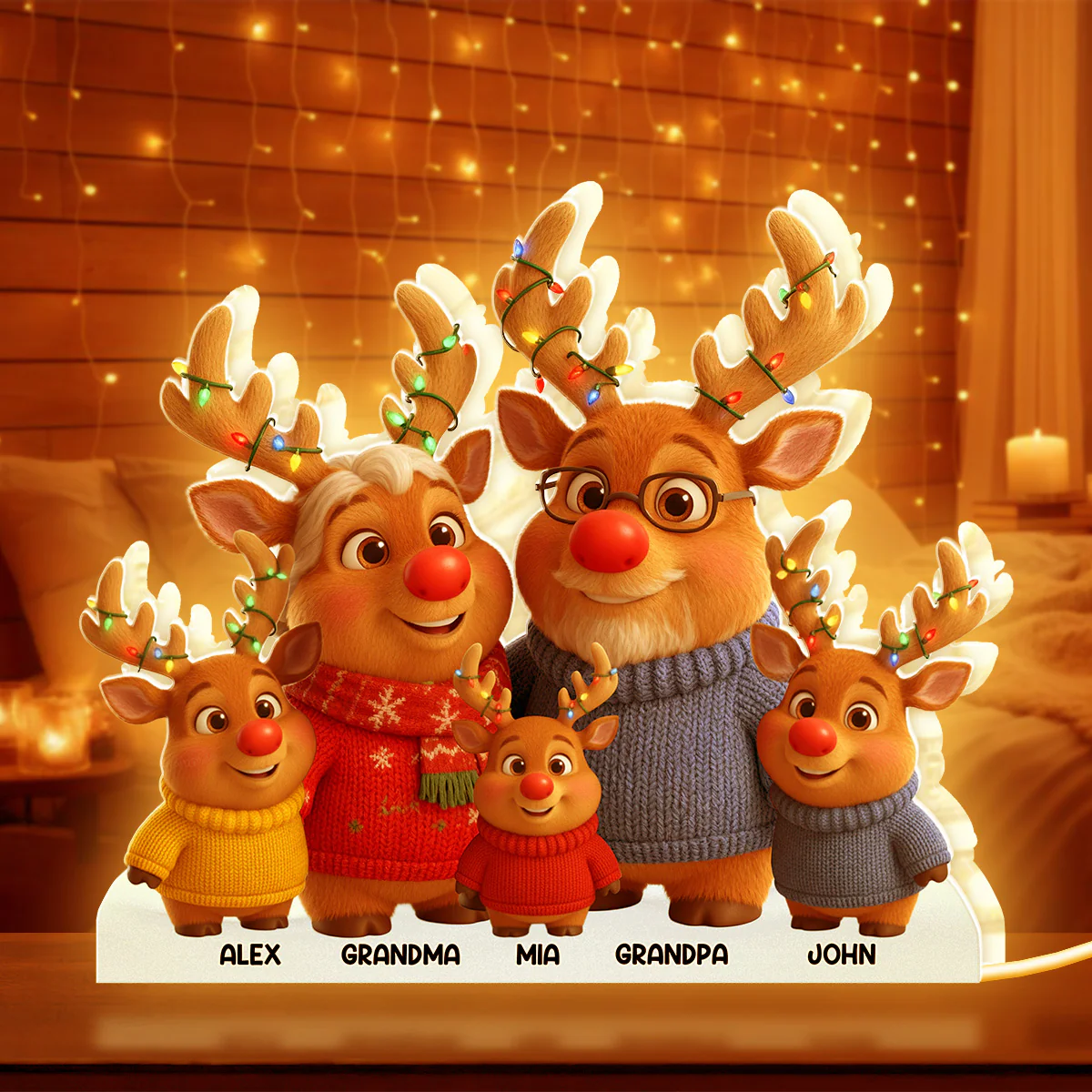 Reindeer Grandparents And Grandkids - Personalized Light Box - Image 5
